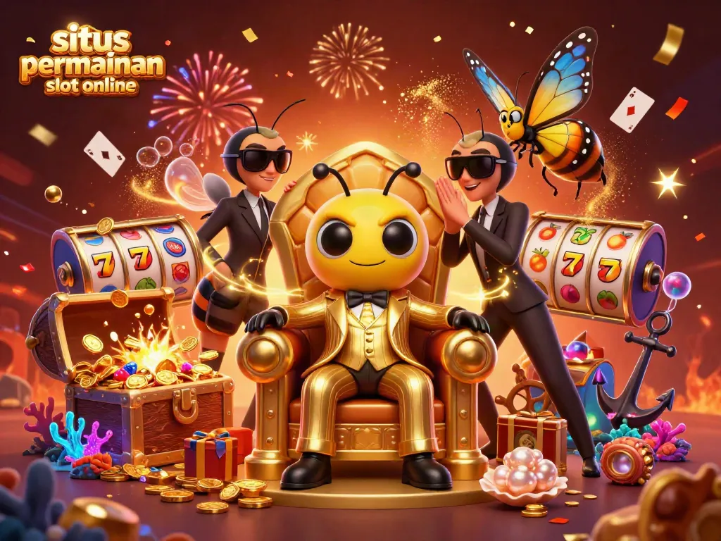 Permainan slot online di situs permainan slot online dengan karakter unik dalam suasana kasino yang ceria.