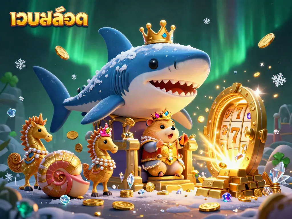 Experience thrilling เว็บสล็อต action with a golden hamster king amidst dazzling slot reels and treasure.