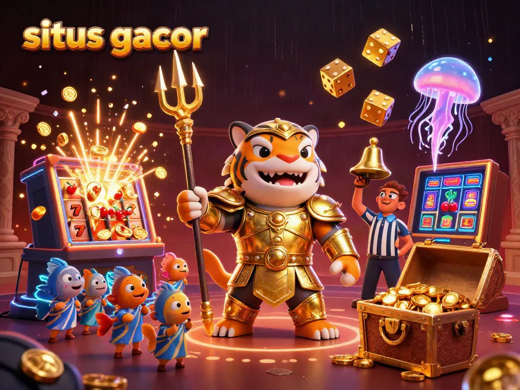 Experience the thrill of situs gacor with dynamic casino elements featuring a golden gladiator shark.