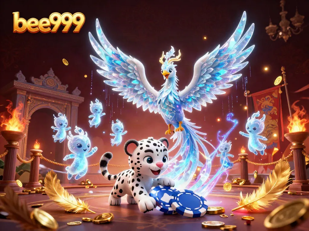 Experience thrilling gameplay at bee999 with an enchanting ice phoenix and vibrant casino elements.