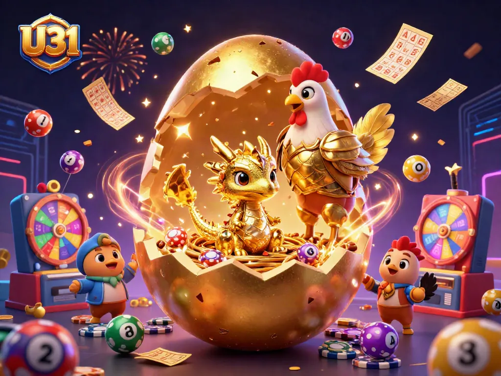 Experience the thrill of U31 with a magical golden dragon amidst vibrant casino elements.