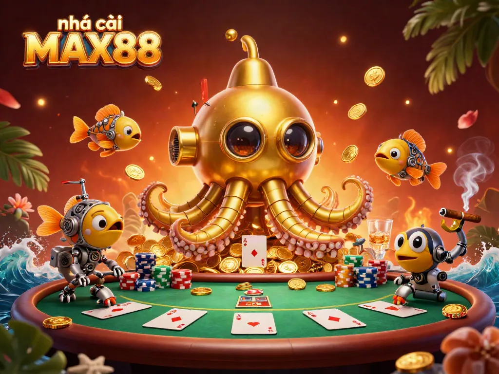 Players engaging with nhà cái MAX88 in an immersive golden underwater casino adventure with dynamic game elements.