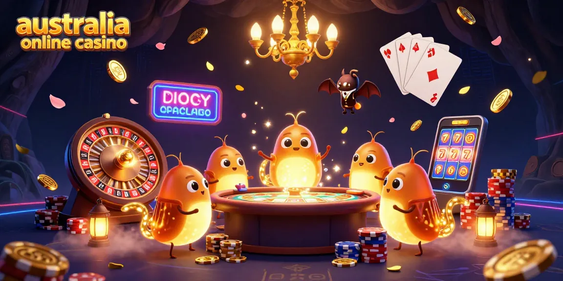 Experience the excitement of an australia online casino with vibrant glowworm characters lighting up a thrilling gaming scene.