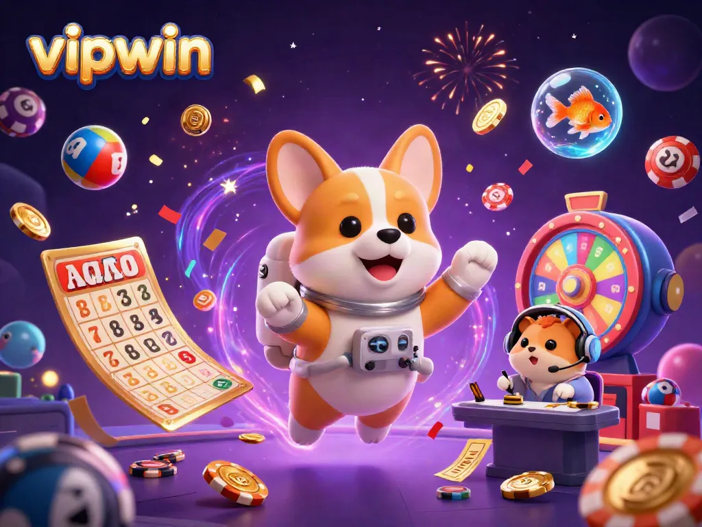 Join the excitement at vipwin with cartoon characters in a vibrant casino scene.