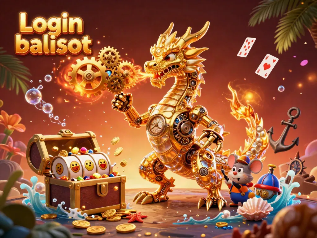 Experience thrilling gameplay with Login balislot, witnessing a dragon's golden spin alongside enchanting treasures.