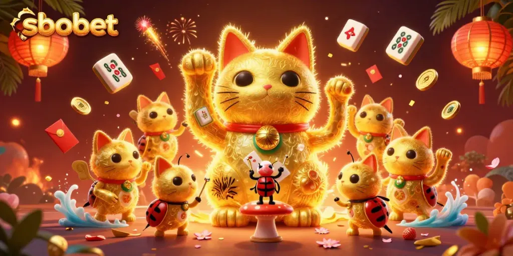 Engaging sbobet sports betting illustration with dynamic fireflies and lucky symbols for gamblers