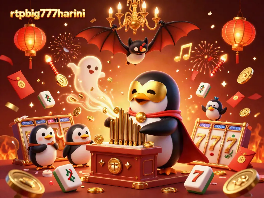 Experience the excitement at rtpbig777hariini with a penguin playing for big wins at a vibrant casino.