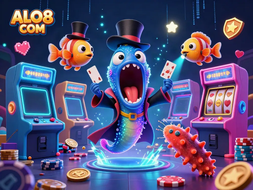 Experience immersive ALO8 COM magic with vibrant casino gaming elements in a stunning 3D illustration.