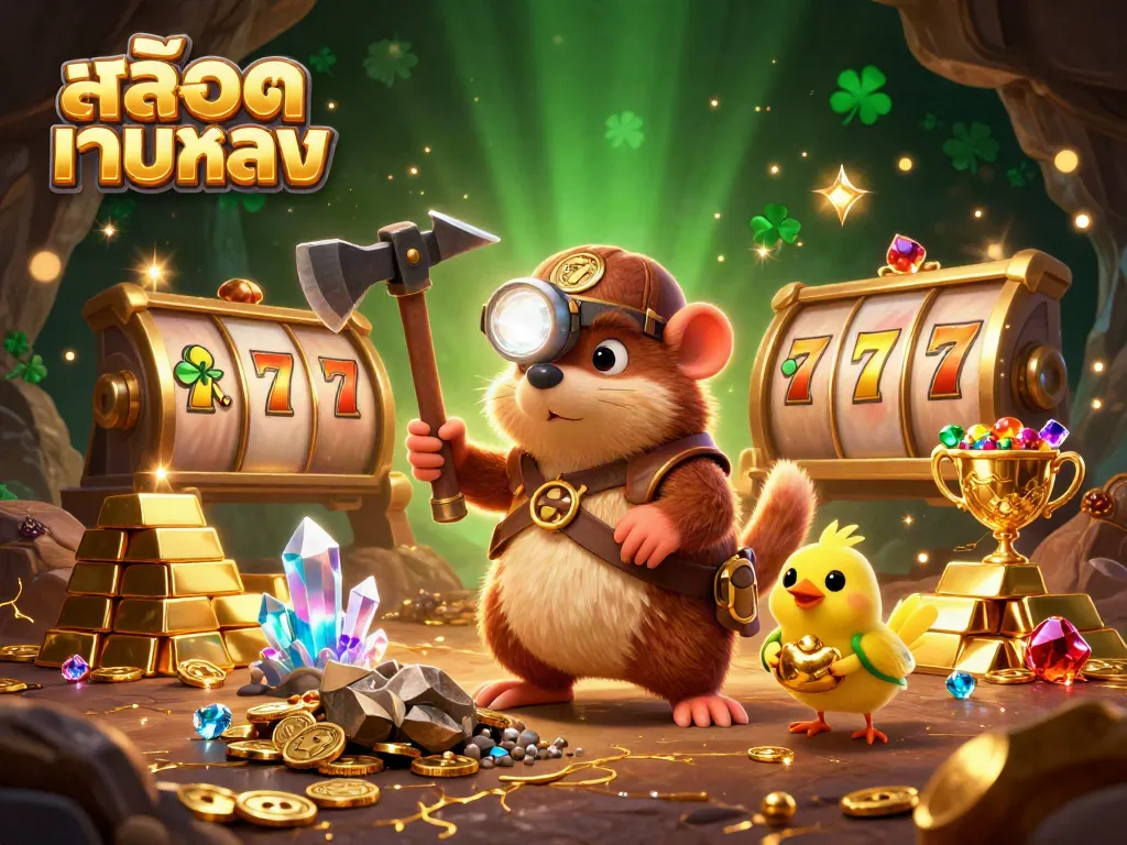 Engage with สล็อตเว็บตรง through dynamic slot reels and a treasure mining scene.