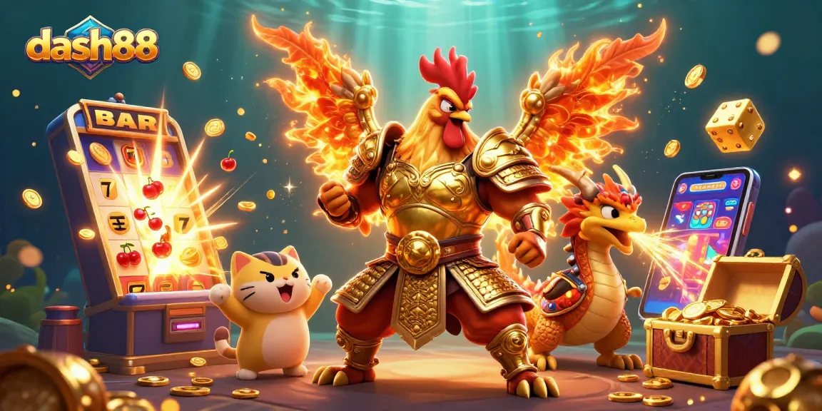 Experience thrilling gameplay with dash88's dynamic slots and warriors in a captivating casino illustration.