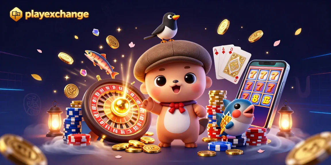 Experience the excitement of playexchange with vibrant elements of casino gaming and cheerful characters.