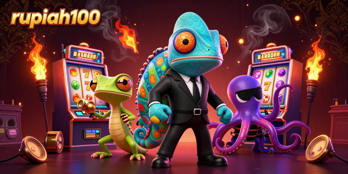 Rupiah100 slot game excitement with a secret agent chameleon, tech gecko, and villainous octopus in action.