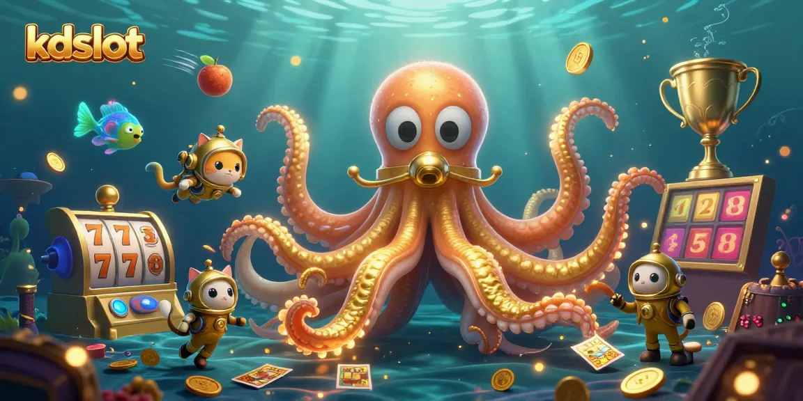Experience the thrilling kdslot adventure with a colossal kraken, diving cat, and casino treasures!