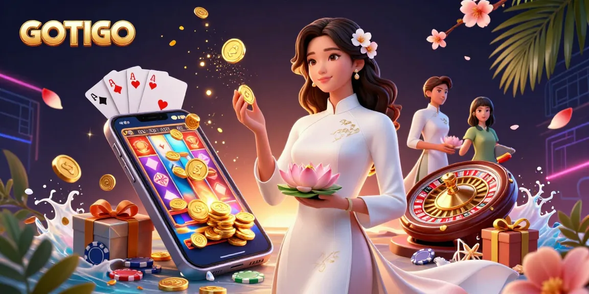 Terlibat dengan pengalaman permainan slot GOTOTO yang penuh warna, menampilkan gulungan berwarna dan elemen kasino yang dinamis.