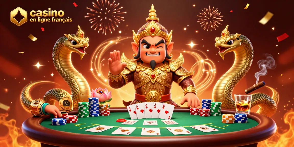 Découvrez l'atmosphère vibrante du casino en ligne français avec des gardiens fantastiques et l'excitation du poker.