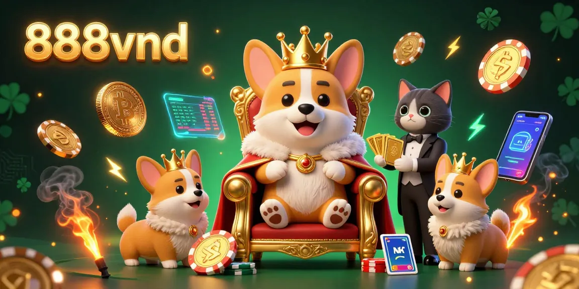Experience exciting gameplay at 888vnd with a vibrant royal corgi scene, rich in casino elements.