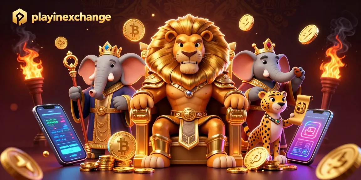 Engage with playinexchange through vibrant, dynamic casino-themed illustration showcasing characters and crypto elements.