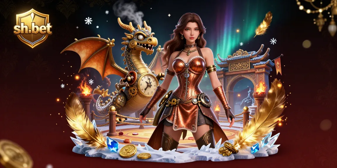Experience thrilling gameplay at sh-bet with a captivating 3D casino scene featuring steampunk elements and dynamic gaming symbols.