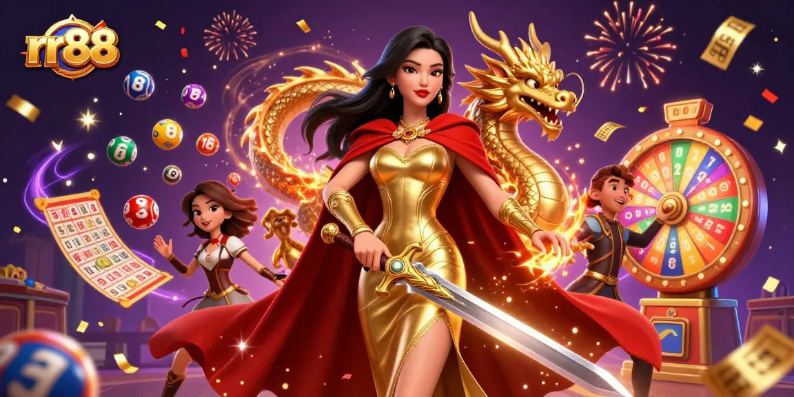 Experience the thrilling action at rr88, where lottery balls bounce and prizes await amidst an enchanting casino landscape.