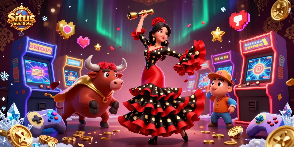 Situs Judi Bola showcases a thrilling scene with a flamenco dancer and bull, embodying casino excitement.