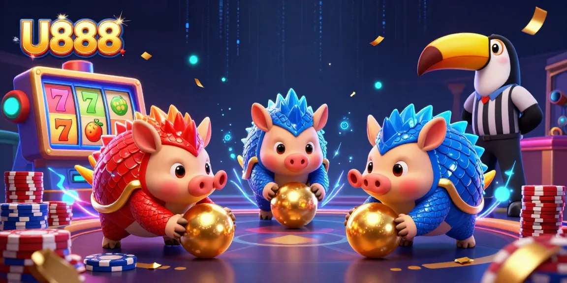 Experience thrilling slot gameplay with U888's engaging 3D pangolins and casino elements.