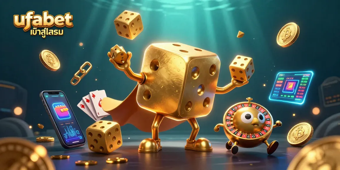 Engage with ufabet เข้าสู่ระบบ as the golden dice golem juggles winning chances in a vibrant casino scene.