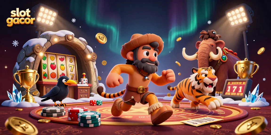 Engage with slot gacor adventures in this vibrant digital illustration featuring dynamic gaming scenes.
