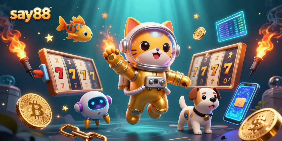 Experience say88's online casino adventure with thrilling slots, golden astronaut cat, and a robot dog!