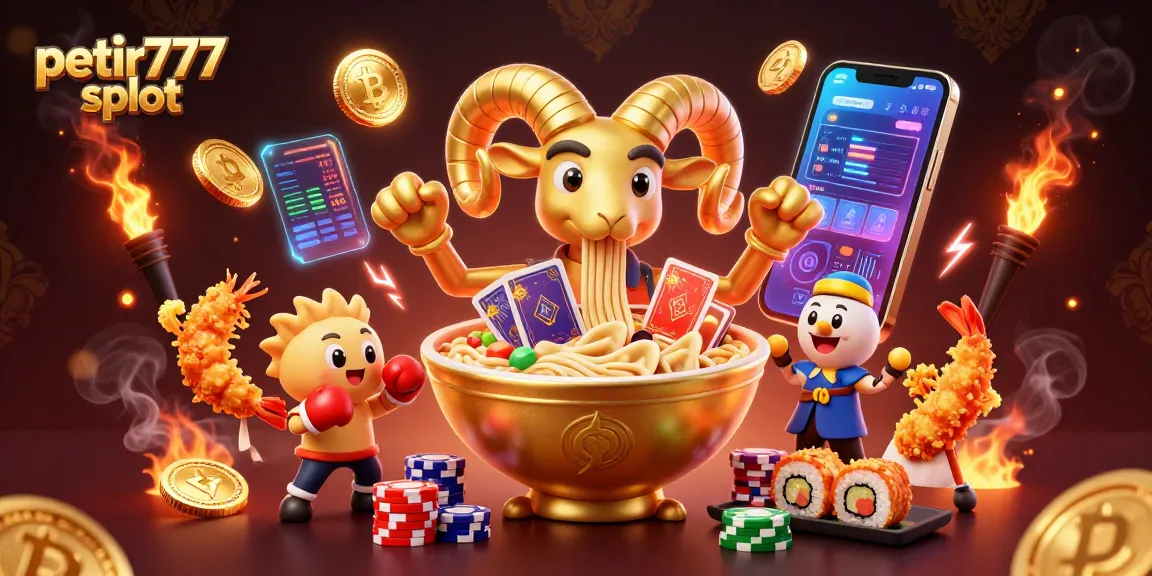 Engage in petir777 slot excitement with a vibrant scene including a giant ramen bowl dealer