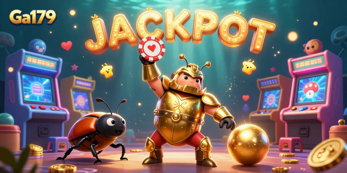 Engage in thrilling action with Ga179's vibrant 3D casino-themed illustration featuring a victorious beetle and colorful gaming elements.