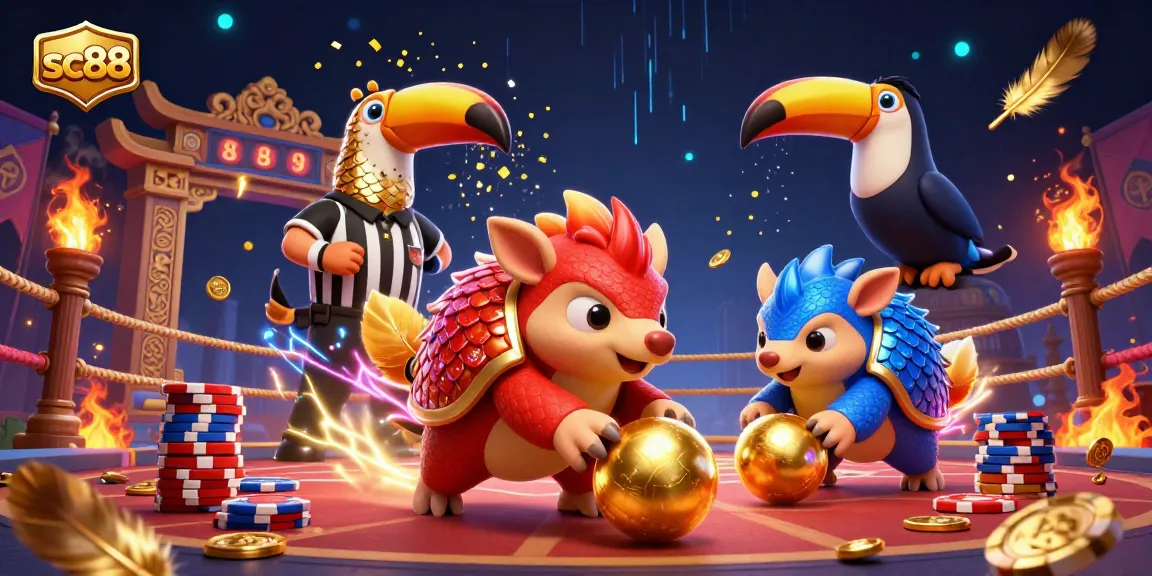 Engage with the vibrant gaming scene at sc88 as rival pangolins roll through golden chips in a dynamic casino arena.