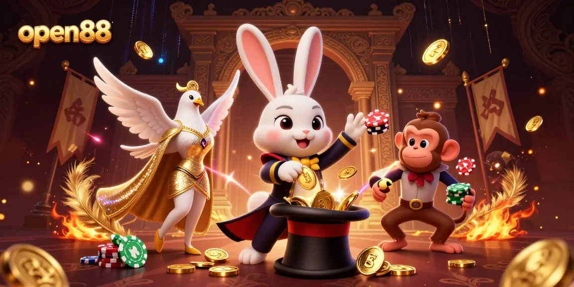 Win big at open88 with our magician rabbit and exciting casino adventure scene.