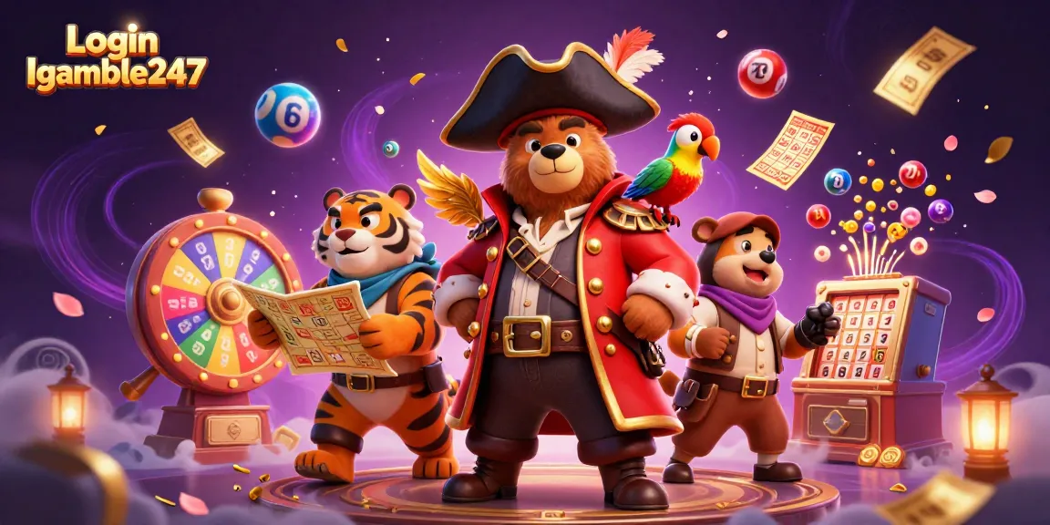 Experience winning with Login Igamble247 in this vibrant casino adventure scene featuring colorful game elements.