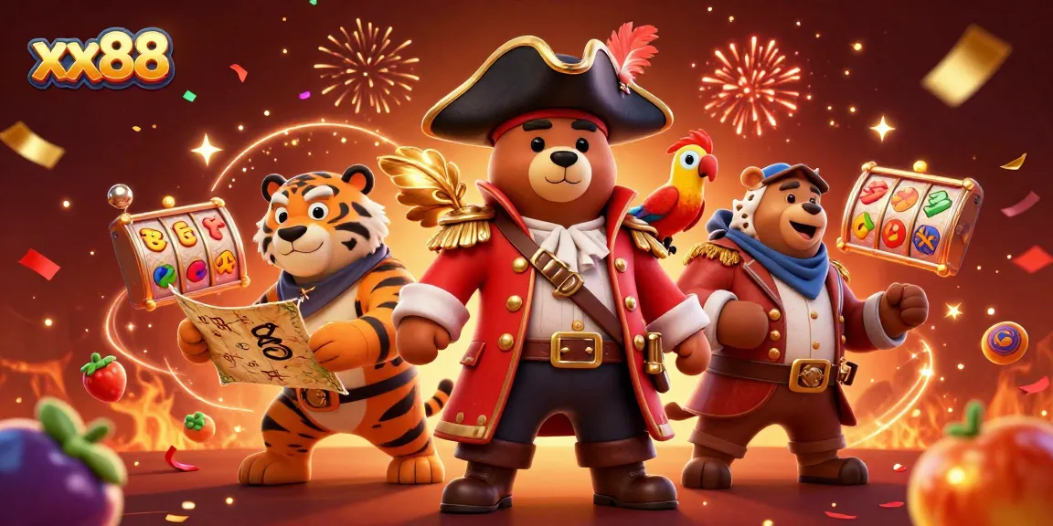 Experience the excitement at xx88 with vibrant 3D casino characters celebrating at the slots.