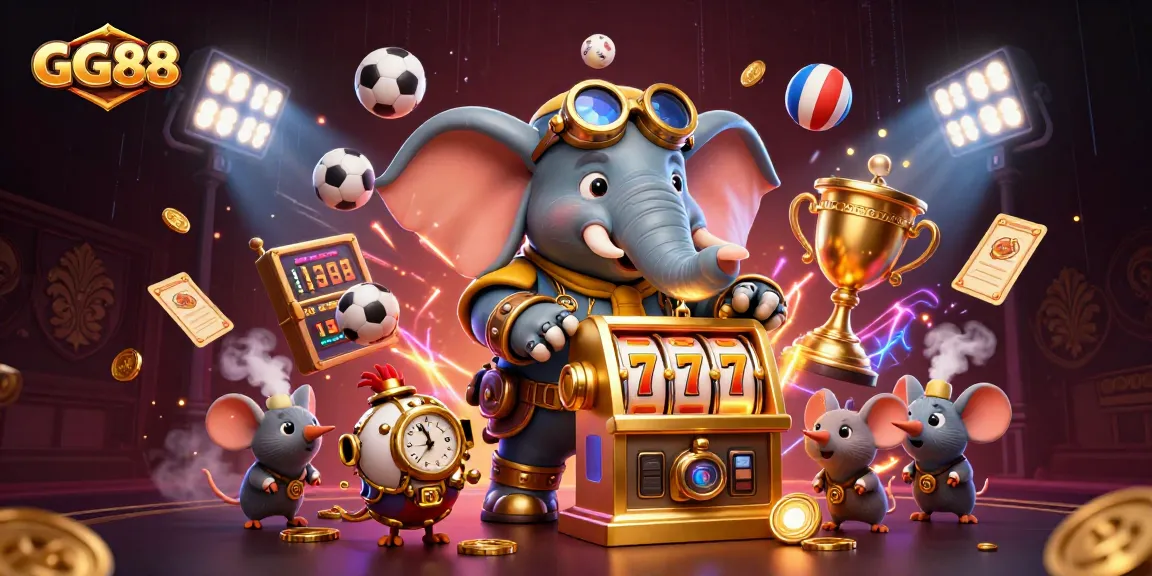 Spin the GG88 jackpot slot machine with a steampunk elephant engineer in action.