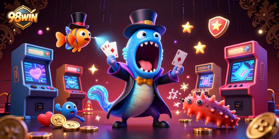 Experience the thrill of 98WIN with animated magic and lively casino elements in 3D.