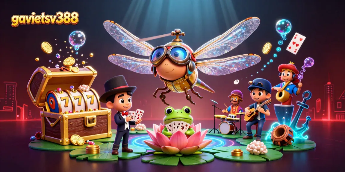 Experience thrilling gambling action at gavietsv388 with vibrant 3D casino illustration featuring lively characters and dynamic elements.