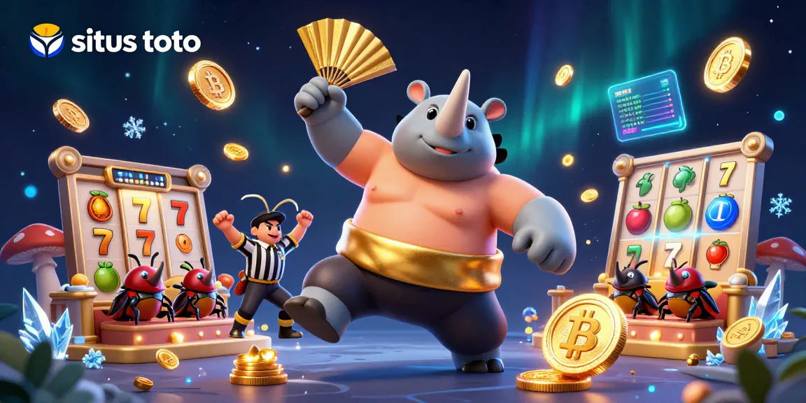 Experience exciting gaming action at situs toto with a dynamic beetle champion amidst golden coins and vibrant elements.
