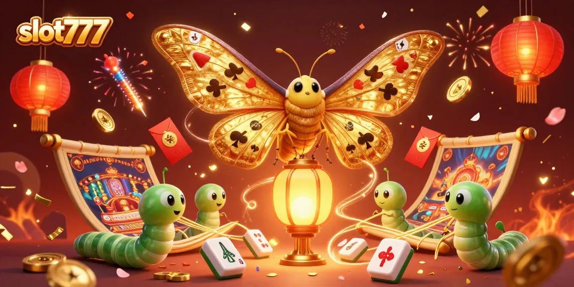 Experience the thrill of slot777 with a vibrant casino scene featuring majestic moths and golden motifs.