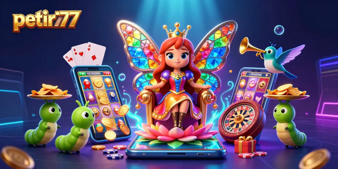 Experience petir777's vibrant gaming world with 3D characters and casino elements surrounding gameplay.