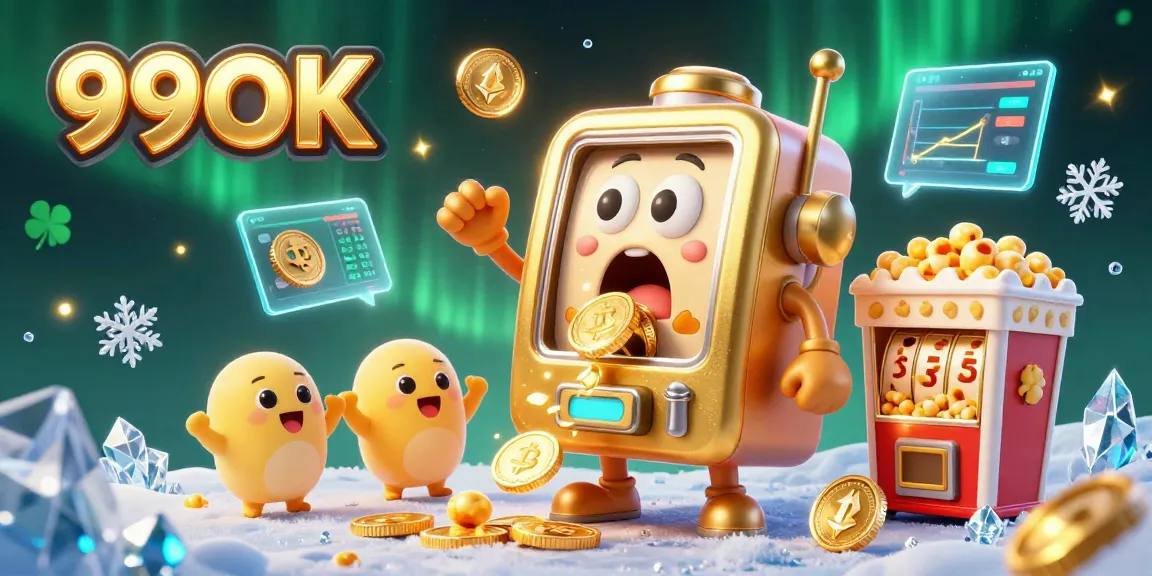 Experience thrilling jackpots at 99OK with vibrant golden slot machines celebrating big wins amidst Bitcoin and neon elements.