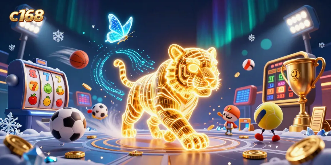 Experience thrilling gaming action at c168 with vibrant slot games and animated casino elements.