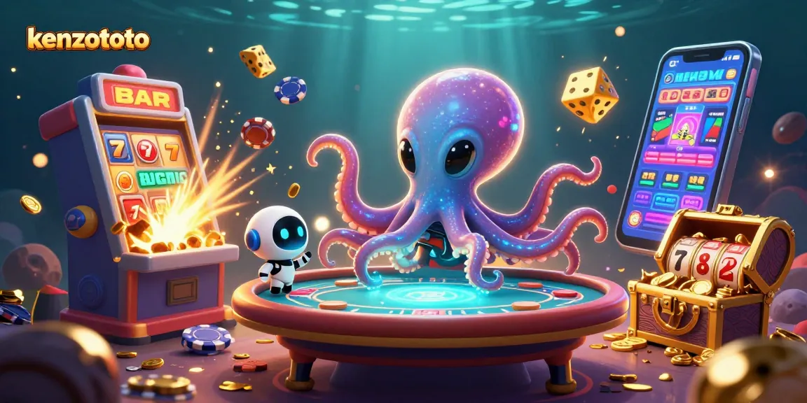 Engage in thrilling gaming experiences with kenzototo's vibrant scene showcasing slots and poker action.