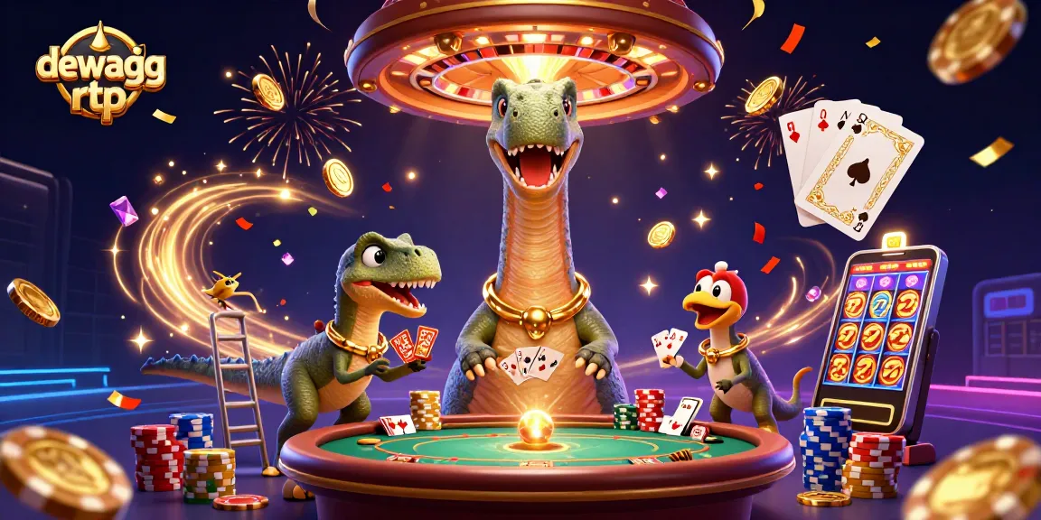 Experience the thrill with dewagg rtp in a vibrant casino scene, featuring whimsical characters and dynamic elements.