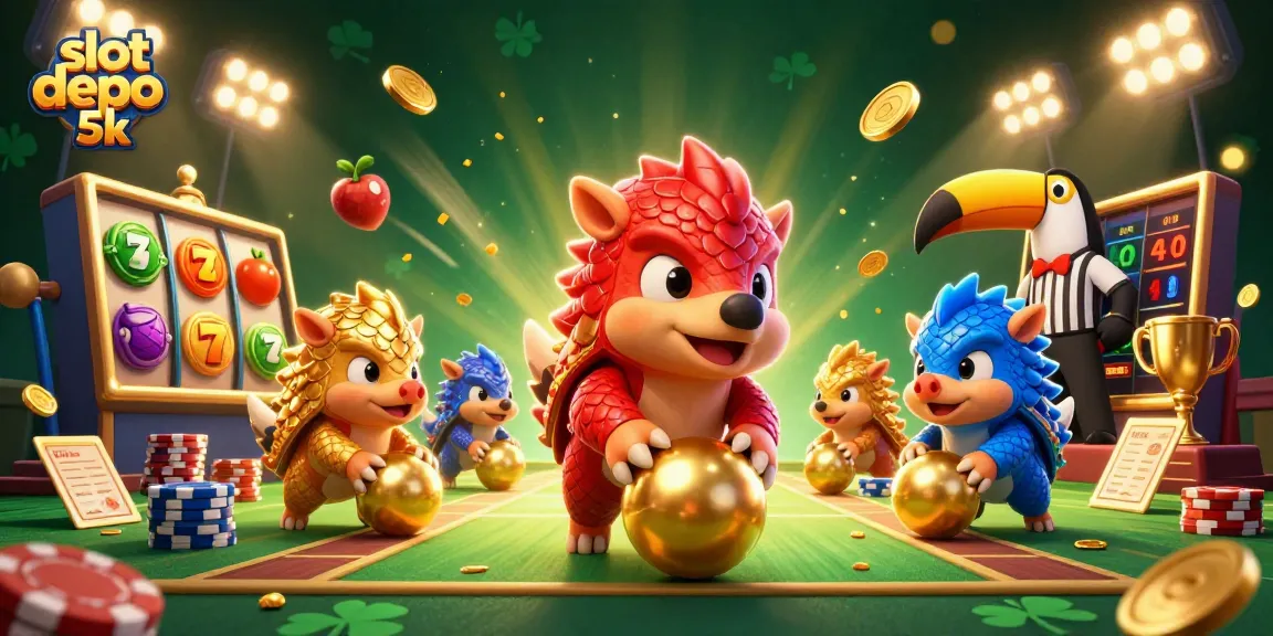 Engage with slot depo 5k action as vibrant pangolins roll through gold poker chips and slot elements.