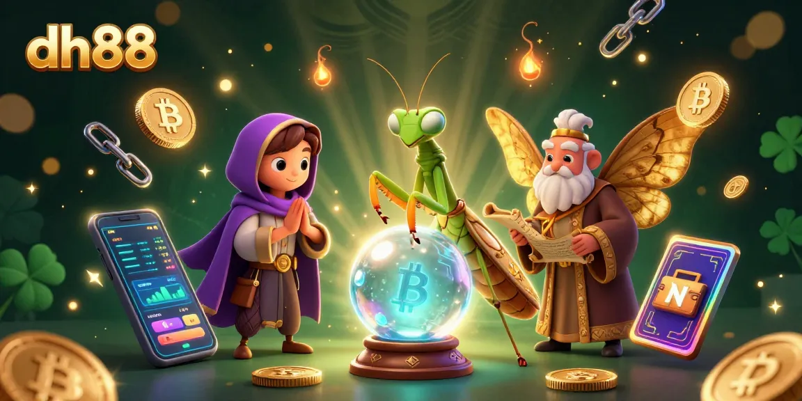 Players engage in thrilling dh88 online betting with vibrant 3D fortune teller and crypto elements.