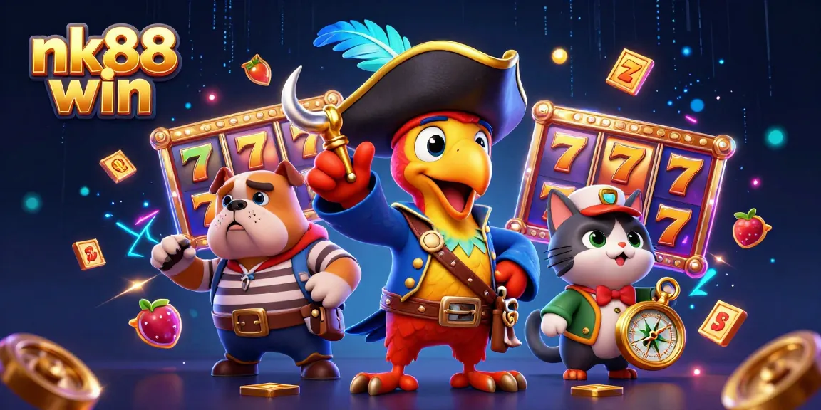 Enjoy thrilling moments with nk88 win in this vibrant 3D casino adventure illustration.