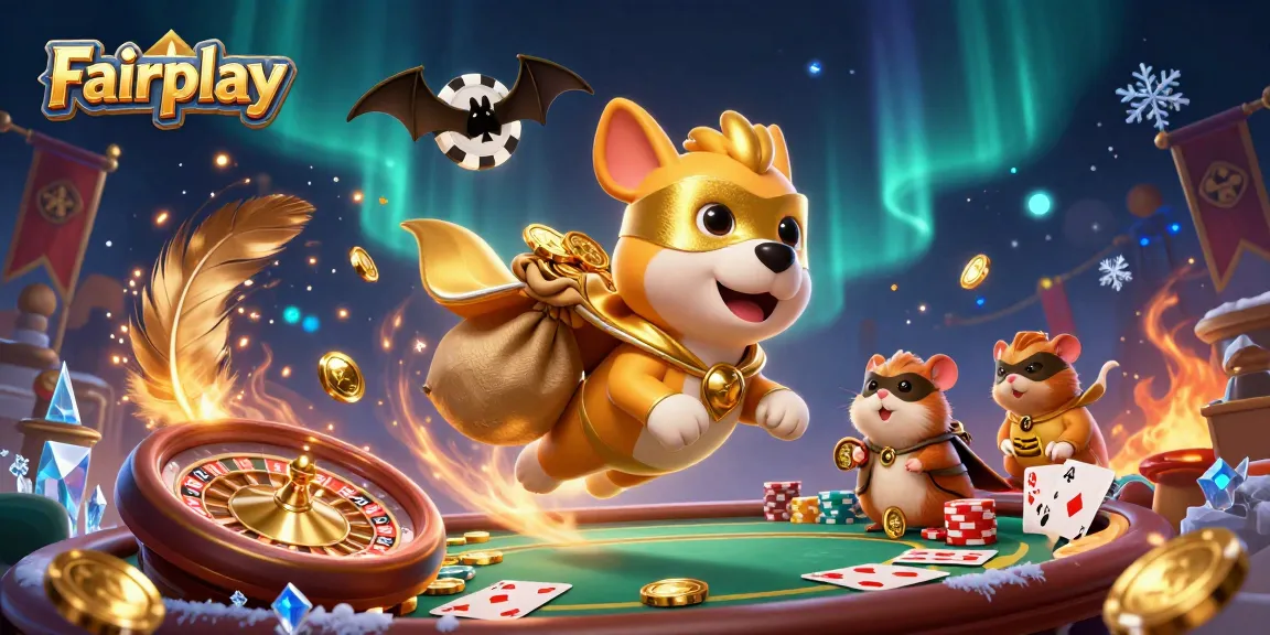 Win big with Fairplay as a superhero dog flies with gold coins in a dynamic 3D casino scene.