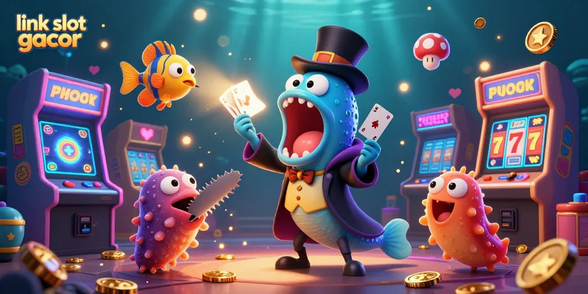 Experience thrilling card tricks with link slot gacor in a vibrant casino-themed underwater scene.