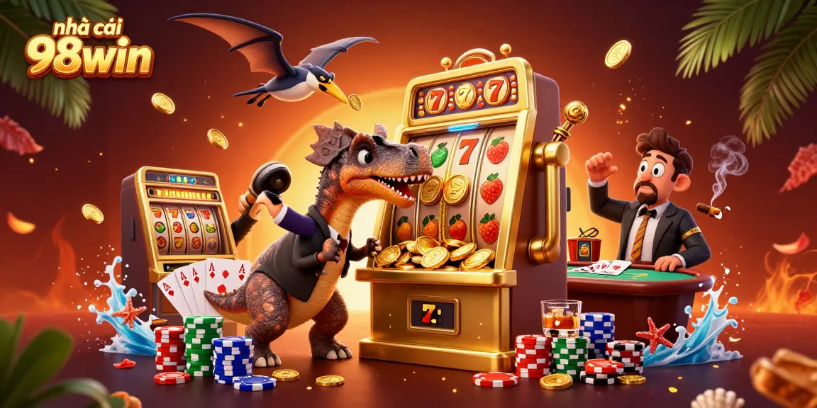Experience the excitement of nhà cái 98win with vibrant scenes of jackpots and casino action.